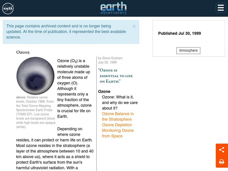 Nasa Earth Observatory: Ozone Handout