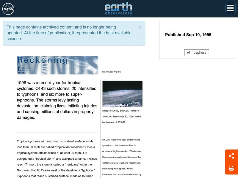 Nasa Earth Observatory: Reckoning With Winds Website Nasa Earth Observatory: Reckoning With Winds Website