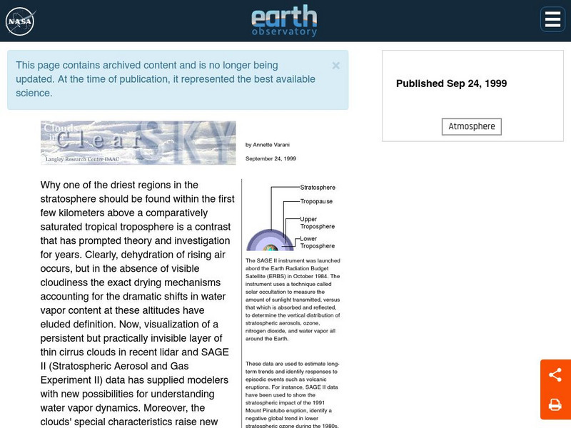 Nasa Earth Observatory: Clouds in a Clear Sky Website Nasa Earth Observatory: Clouds in a Clear Sky Website
