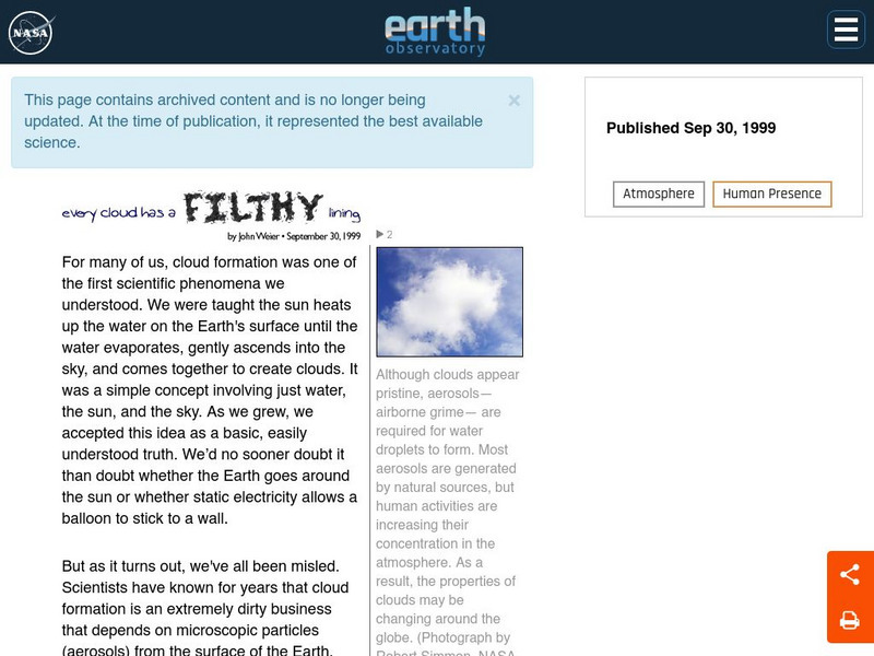Nasa Earth Observatory: Every Cloud Has a Filthy Lining Website Nasa Earth Observatory: Every Cloud Has a Filthy Lining Website