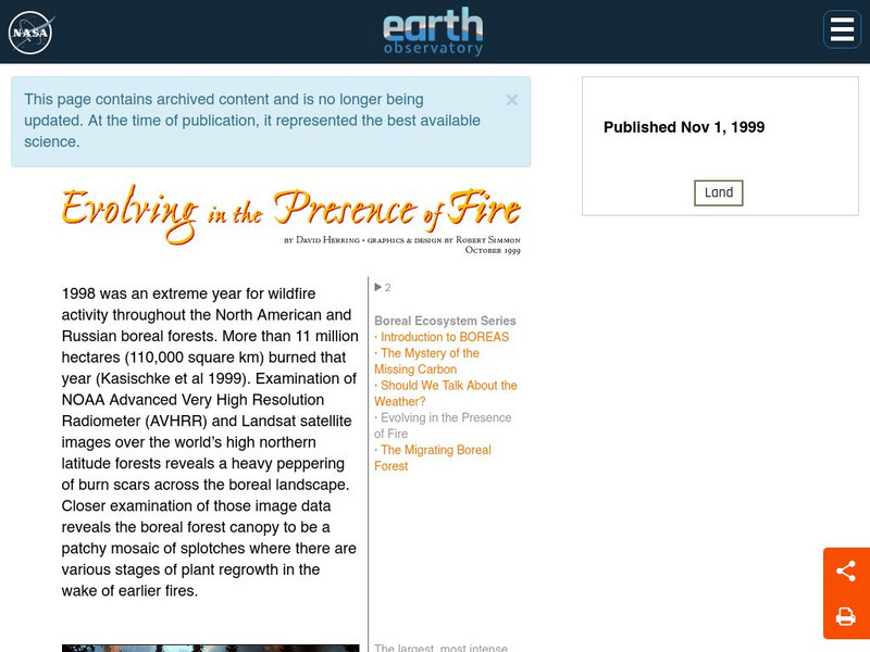 Nasa Earth Observatory: Evolving in the Presence of Fire Handout Nasa Earth Observatory: Evolving in the Presence of Fire Handout