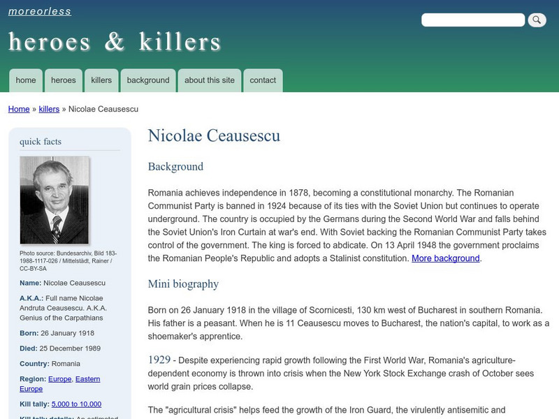More or Less: Nicolae Ceausescu Killer File Handout More or Less: Nicolae Ceausescu Killer File Handout