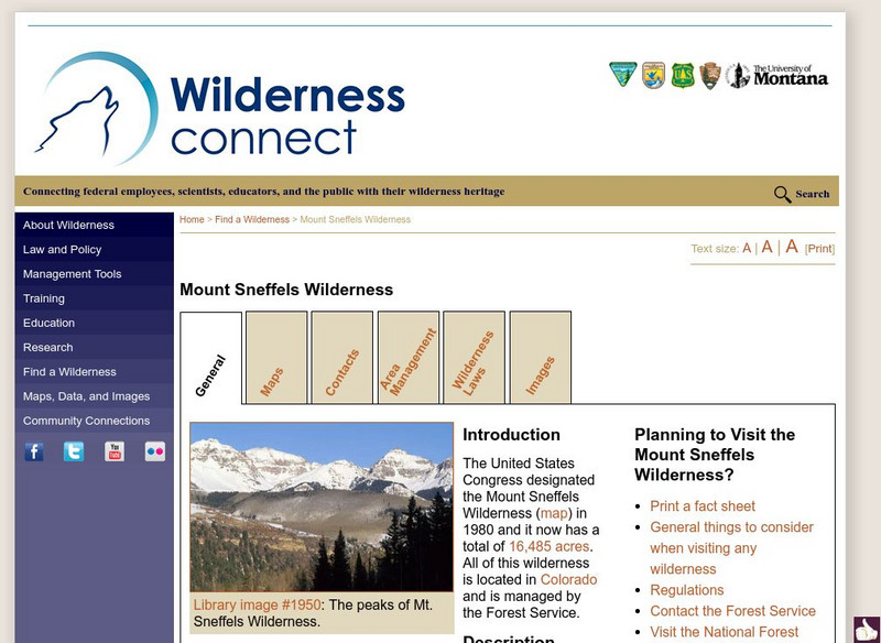 University of Montana: Wilderness: Mount Sneffels: Facts and Images Website University of Montana: Wilderness: Mount Sneffels: Facts and Images Website