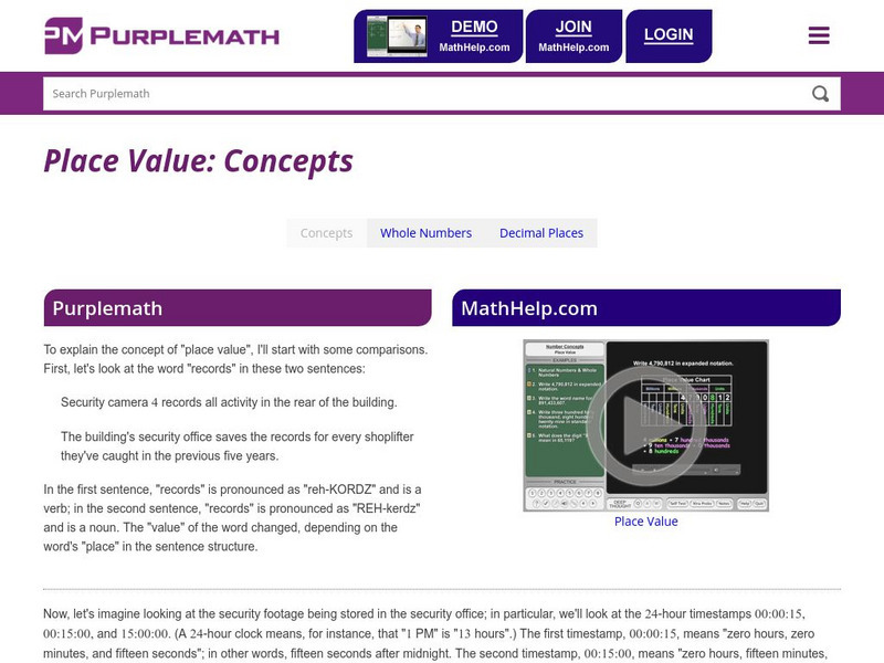 Purplemath: Place Value: Concepts Handout Purplemath: Place Value: Concepts Handout