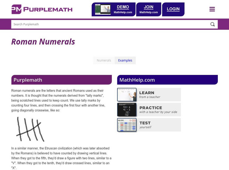 Purplemath: Roman Numerals Handout Purplemath: Roman Numerals Handout