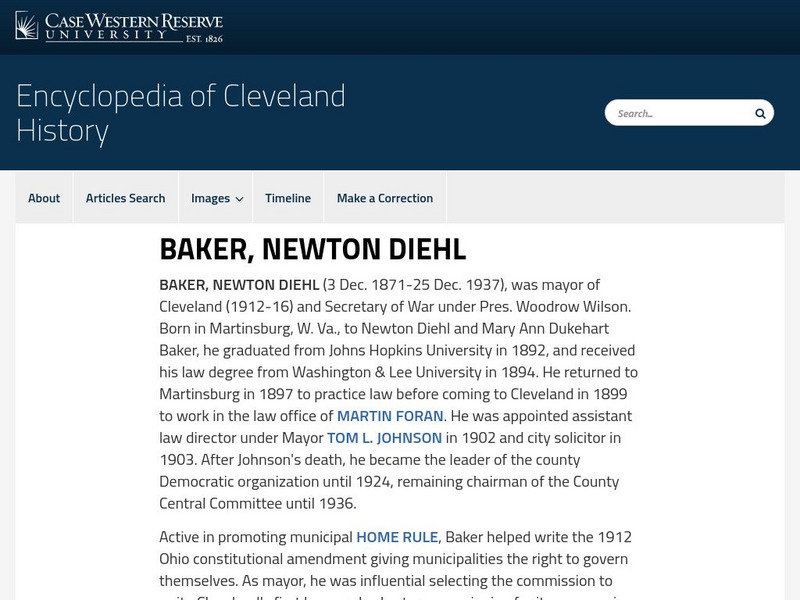 Encyclopedia of Cleveland History:baker, Newton Diehl Handout Encyclopedia of Cleveland History:baker, Newton Diehl Handout