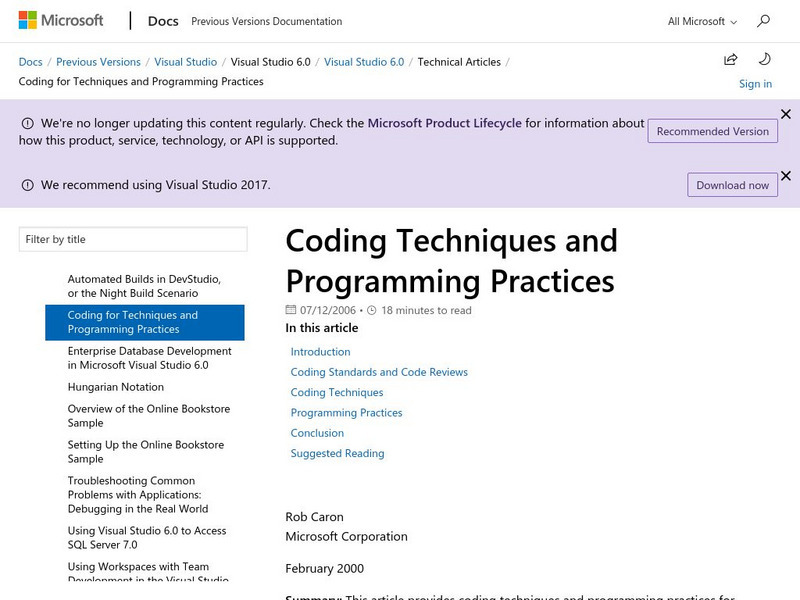 Microsoft Developer Network: Coding Techniques and Programming Practices Article Microsoft Developer Network: Coding Techniques and Programming Practices Article