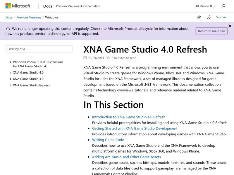 Microsoft: Xna Developer Center Website Microsoft: Xna Developer Center Website