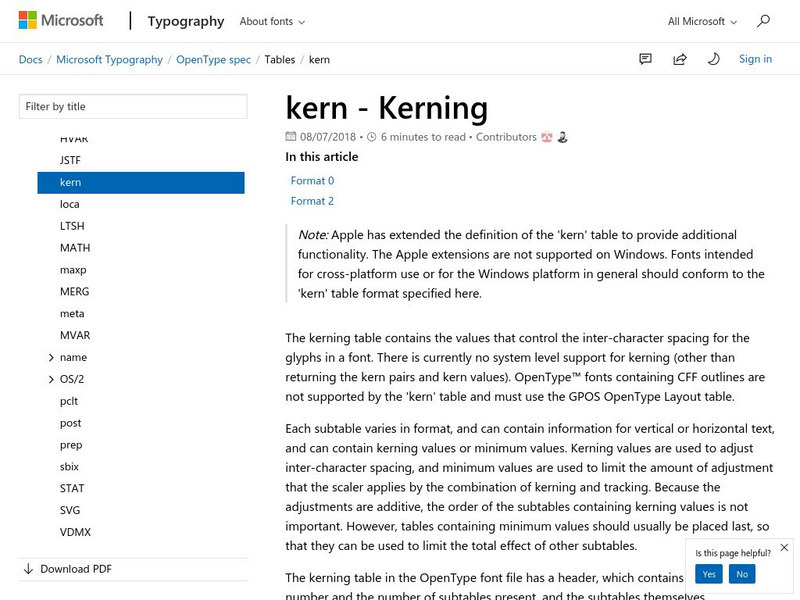 Microsoft.com: The Kerning Table Handout Microsoft.com: The Kerning Table Handout