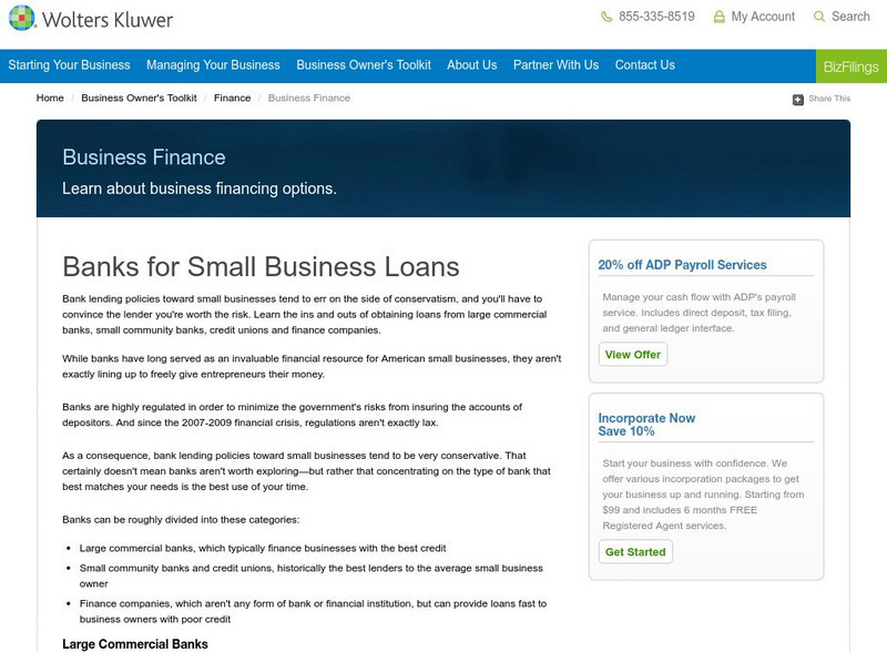Small Business Guide:banks for Small Business Loans Handout Small Business Guide:banks for Small Business Loans Handout