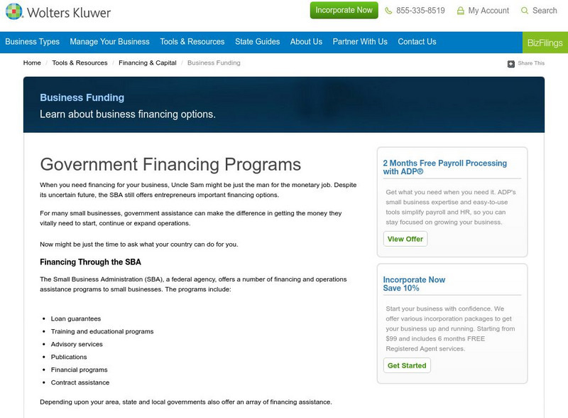 Small Business Guide: Government Financing Programs Article Small Business Guide: Government Financing Programs Article