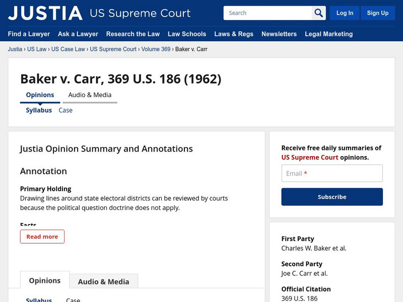 Justia: Baker v. Carr Handout Justia: Baker v. Carr Handout