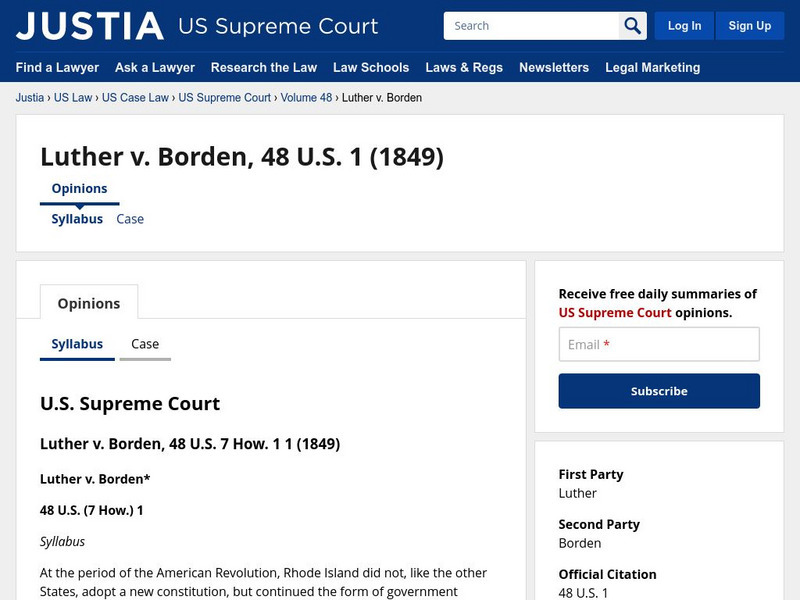 Justia: Luther v. Borden Handout Justia: Luther v. Borden Handout