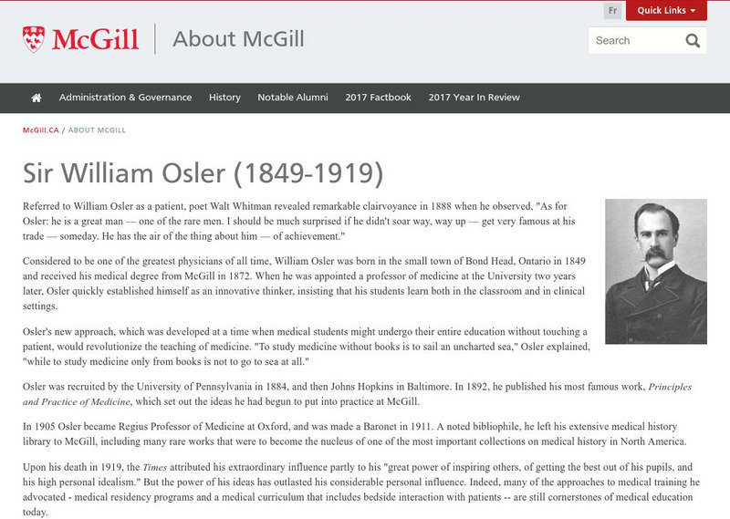 Sir William Osler Website Sir William Osler Website