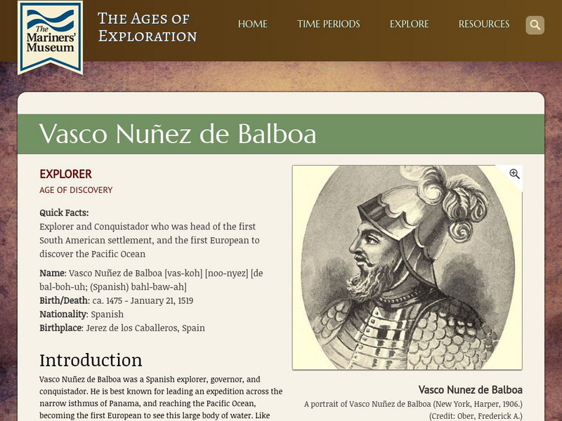 The Mariner's Museum: Vasco Nunez De Balboa Website