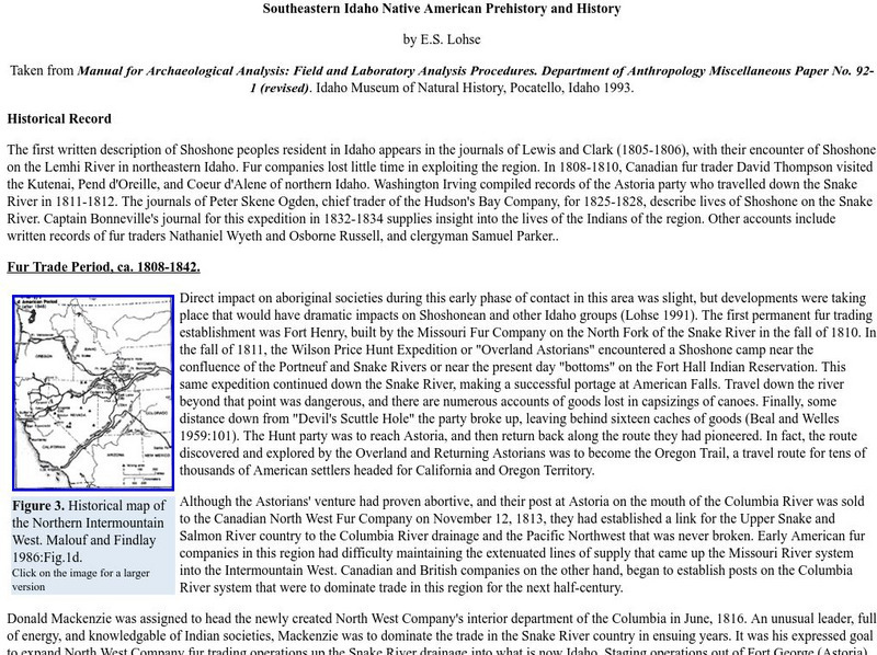 Imnh: Southeastern Idaho Native American Prehistory & History Handout Imnh: Southeastern Idaho Native American Prehistory & History Handout