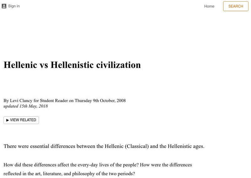 Student Reader: Hellenic vs Hellenistic Civilization Article Student Reader: Hellenic vs Hellenistic Civilization Article