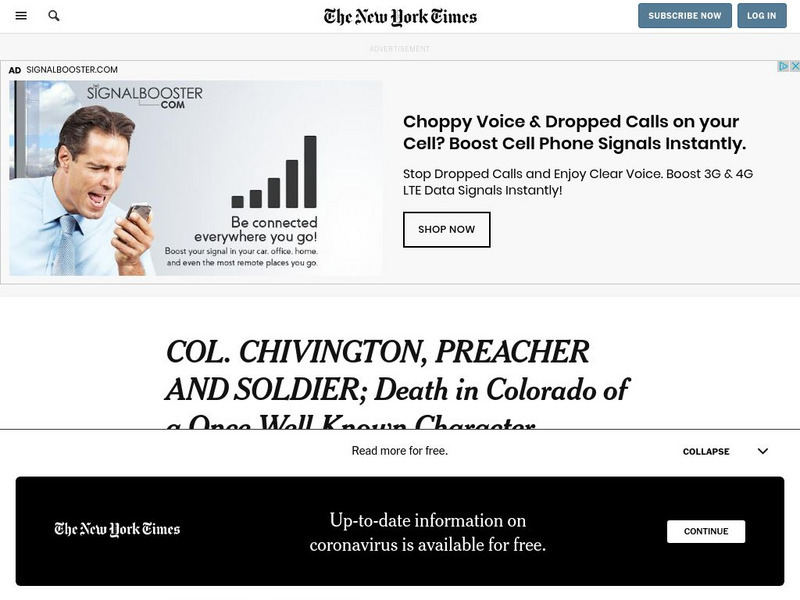 New York Times: Col. Chivington, Preacher and Soldier Primary New York Times: Col. Chivington, Preacher and Soldier Primary