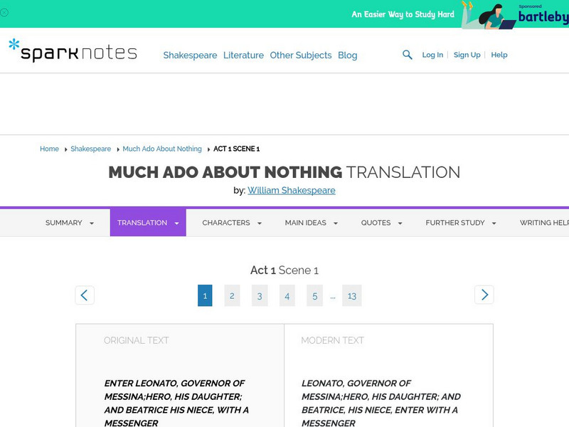 Spark Notes: No Fear Shakespeare: Much Ado About Nothing Primary Spark Notes: No Fear Shakespeare: Much Ado About Nothing Primary