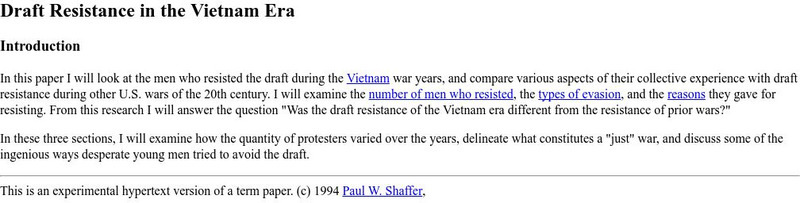 Draft Resistance in the Vietnam Era Article Draft Resistance in the Vietnam Era Article