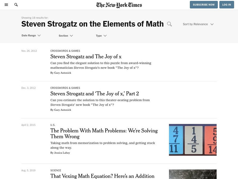 New York Times: Steven Strogatz on the Elements of Math Series the New York Times Unit Plan New York Times: Steven Strogatz on the Elements of Math Series the New York Times Unit Plan
