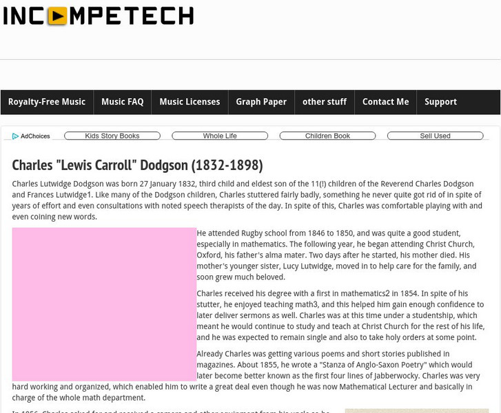 Incompetech: Charles "Lewis Carroll" Dodgson (1832 1898) Handout Incompetech: Charles "Lewis Carroll" Dodgson (1832 1898) Handout