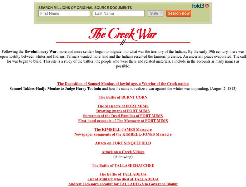 Rootsweb: The Creek War Handout Rootsweb: The Creek War Handout