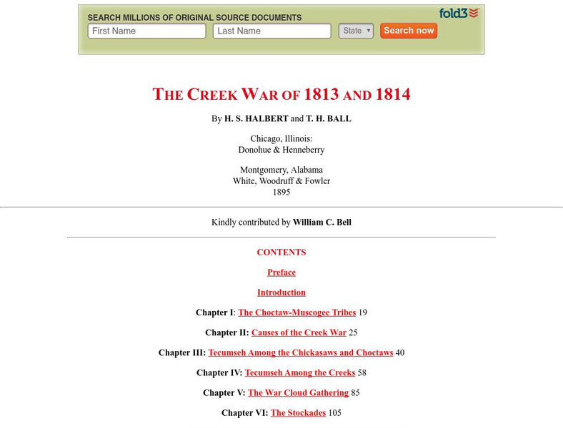 Rootsweb: The Creek War of 1813 and 1814 Handout Rootsweb: The Creek War of 1813 and 1814 Handout