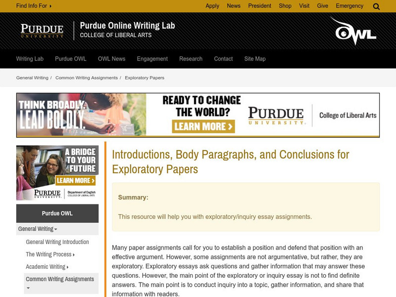 Purdue University Owl: Introductions, Body Paragraphs, and Conclusions Handout Purdue University Owl: Introductions, Body Paragraphs, and Conclusions Handout
