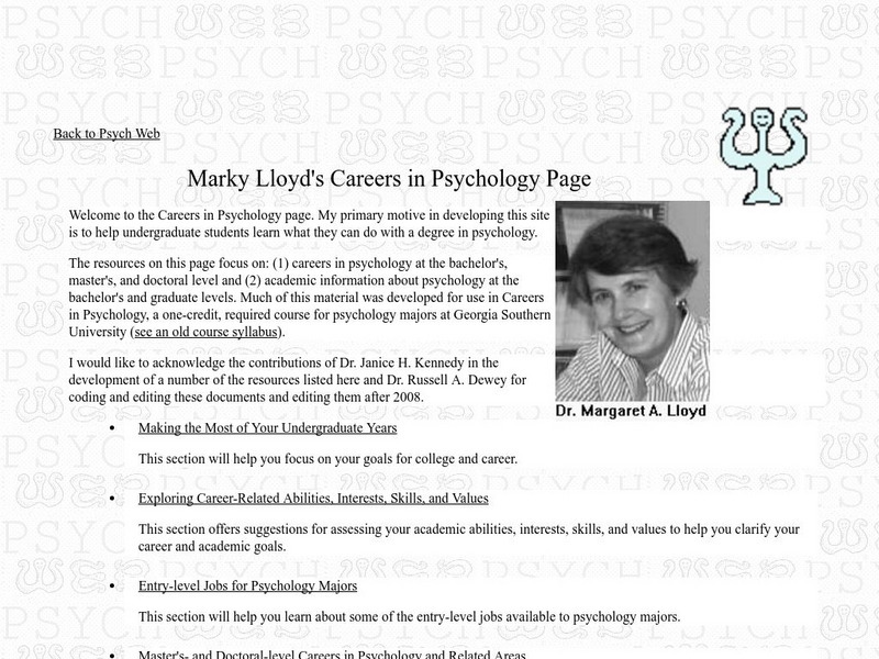Psych Web: Marky Lloyd's Careers in Pyschology Handout