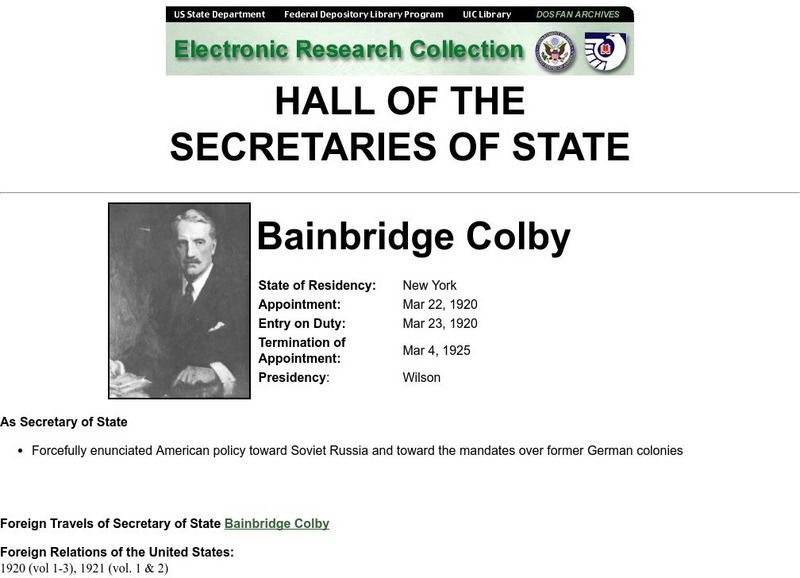 Hall of the Secretaries of State: Bainbridge Colby Handout Hall of the Secretaries of State: Bainbridge Colby Handout