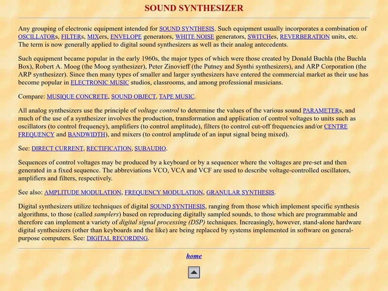 Simon Fraser University: Sound Synthesizer Handout Simon Fraser University: Sound Synthesizer Handout