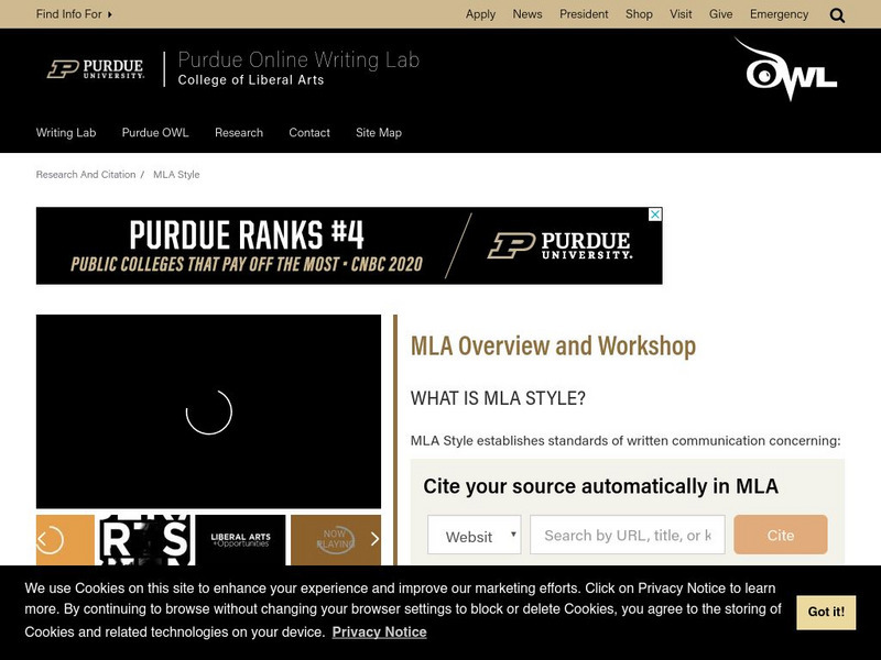 Purdue University Owl: Mla Overview and Workshop Handout