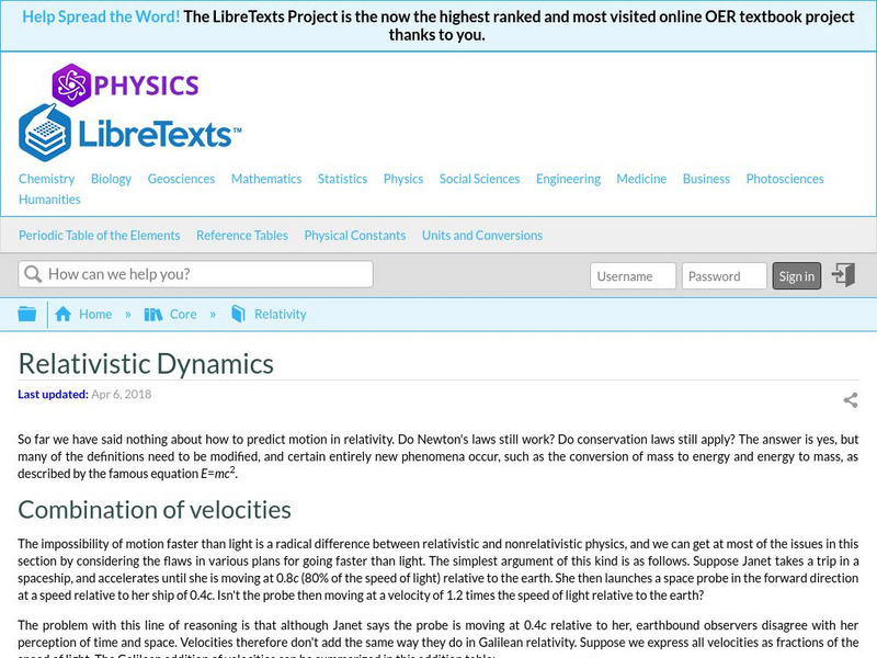 Libre Texts: Physics: Relativistic Dynamics eBook Libre Texts: Physics: Relativistic Dynamics eBook