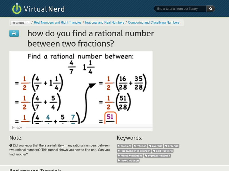 Virtual Nerd: How Do You Find a Rational Number Between Two Fractions? Instructional Video