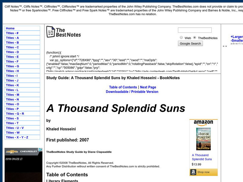 The Best Notes: A Thousand Splendid Suns by Khaled Hosseini Unit Plan The Best Notes: A Thousand Splendid Suns by Khaled Hosseini Unit Plan