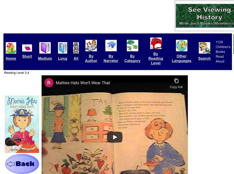 Just Books Read Aloud: Elaine Greenstein: Mattie's Hats Won't Wear That! eBook Just Books Read Aloud: Elaine Greenstein: Mattie's Hats Won't Wear That! eBook