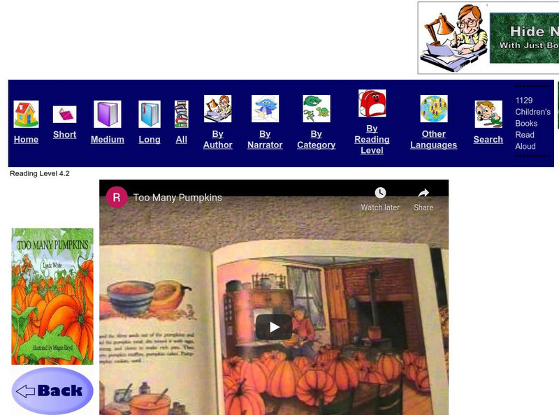 Just Books Read Aloud: Linda White: Too Many Pumpkins eBook Just Books Read Aloud: Linda White: Too Many Pumpkins eBook