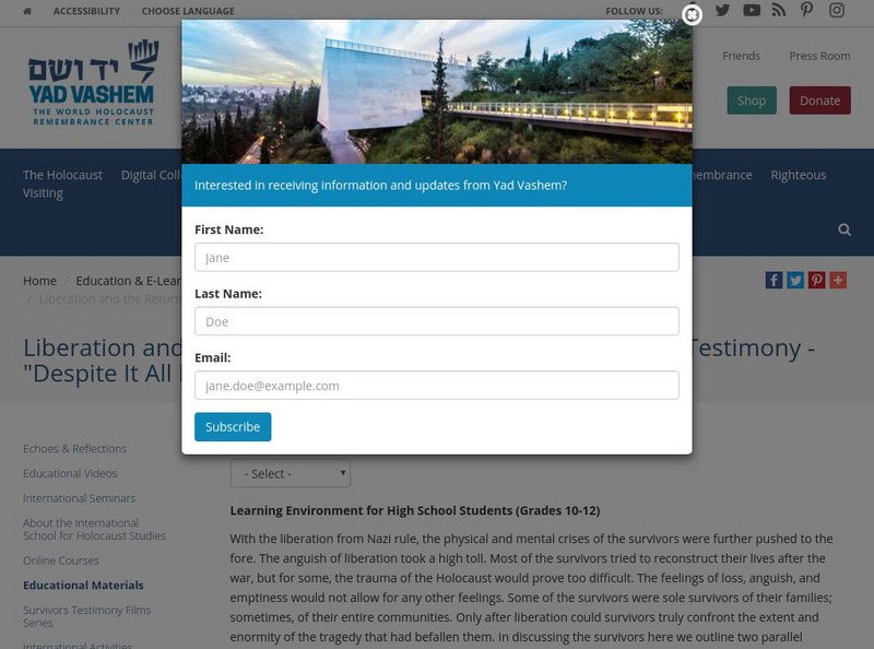 Yad Vashem: Despite It All I Am Alive Lesson Plan Yad Vashem: Despite It All I Am Alive Lesson Plan