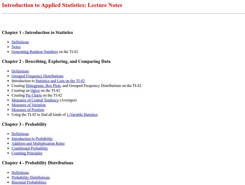 Richland Community: Introduction to Applied Statistics Handout Richland Community: Introduction to Applied Statistics Handout