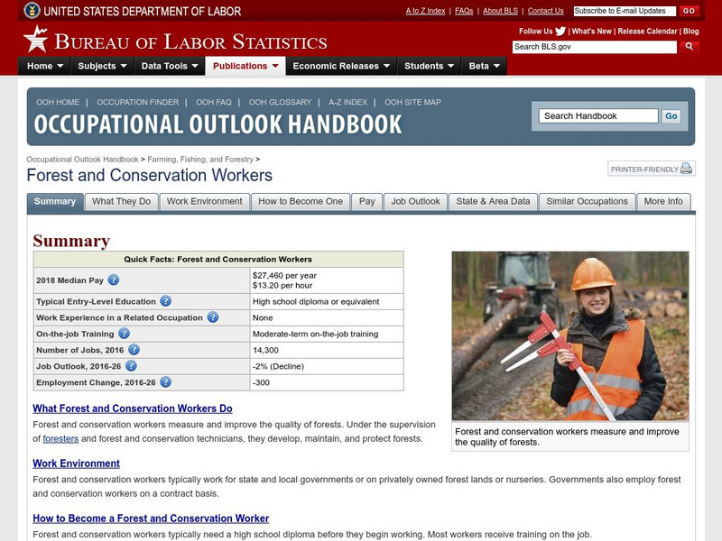 Bureau of Labor Statistics: Forest, Conservation, and Logging Workers Handout