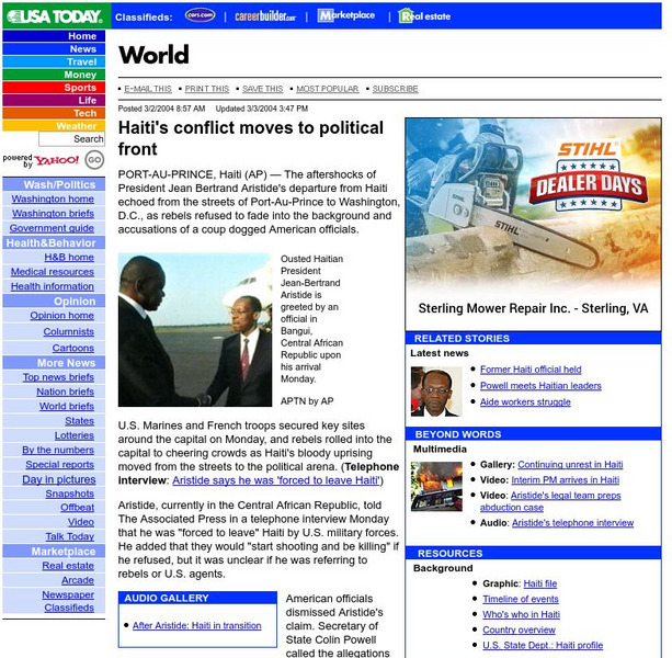 Usa Today: Haiti's Conflict Moves to Political Front Handout Usa Today: Haiti's Conflict Moves to Political Front Handout