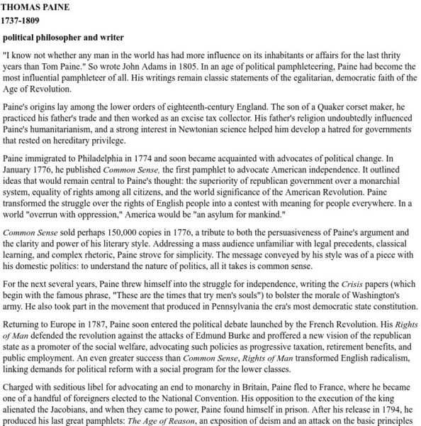 Thomas Paine: A Brief History Website Thomas Paine: A Brief History Website