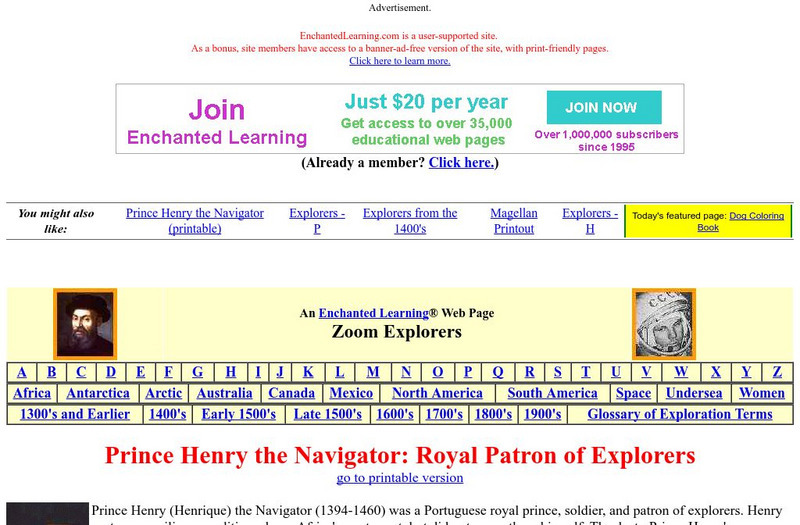 Enchanted Learning: Prince Henry the Navigator Website