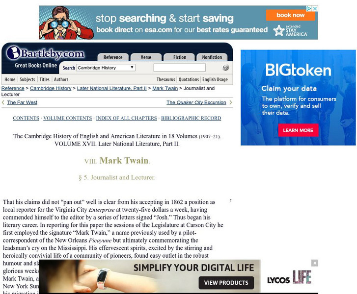 Bartleby.com: Mark Twain: Journalist and Lecturer Website Bartleby.com: Mark Twain: Journalist and Lecturer Website