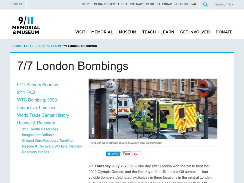 National September 11 Memorial & Museum: 7/7 London Bombings Unit Plan