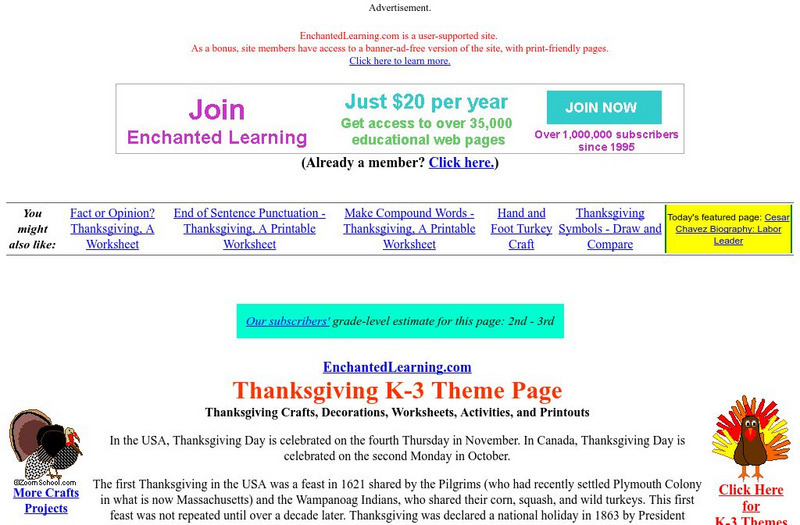 Enchanted Learning: Thanksgiving Crafts, Decorations, and Printouts Unit Plan Enchanted Learning: Thanksgiving Crafts, Decorations, and Printouts Unit Plan