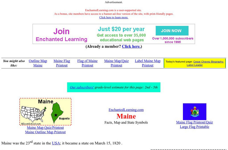 Enchanted Learning: Maine Unit Plan