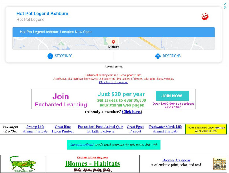 Enchanted Learning: Swamp Animal Printouts Website