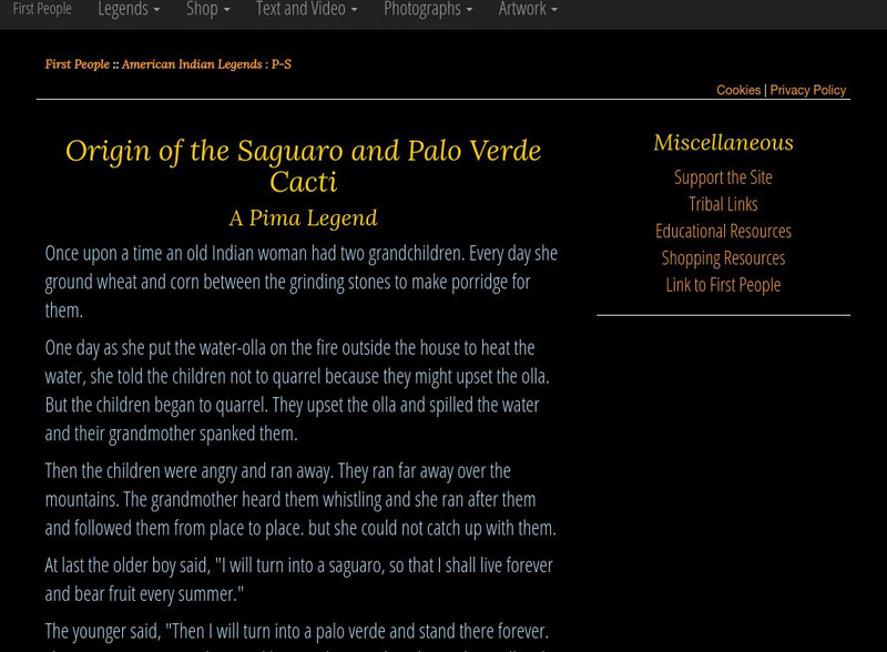 Native American Indian Legends: Origin of the Saguaro and Palo Verde Cacti: A Pi Unit Plan Native American Indian Legends: Origin of the Saguaro and Palo Verde Cacti: A Pi Unit Plan